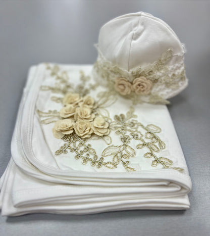 Baby Girl ivory &  Gold take me home set
