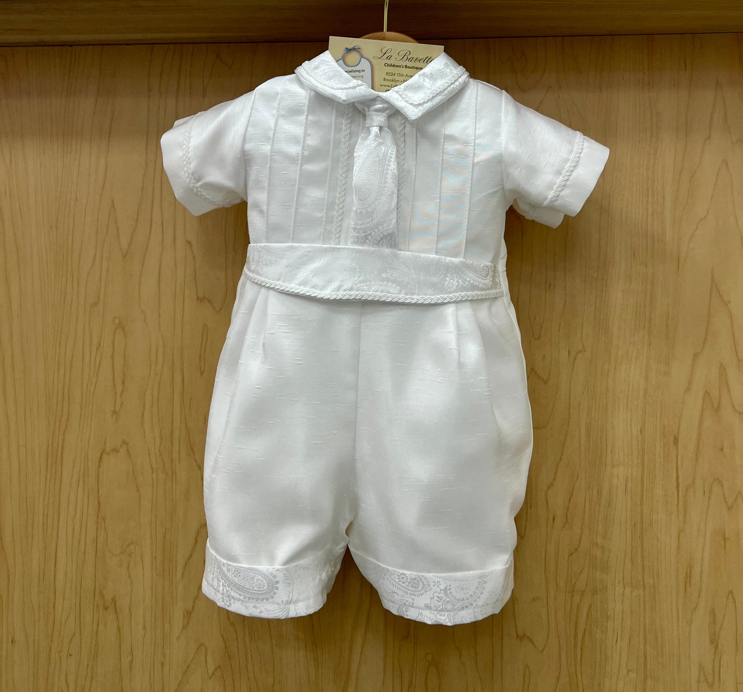 Boys Christening Romper Set with Paisley Cap