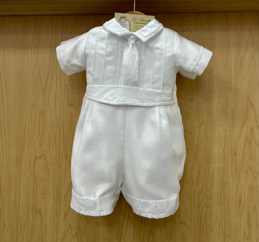 Boys Christening Romper Set with Paisley Cap