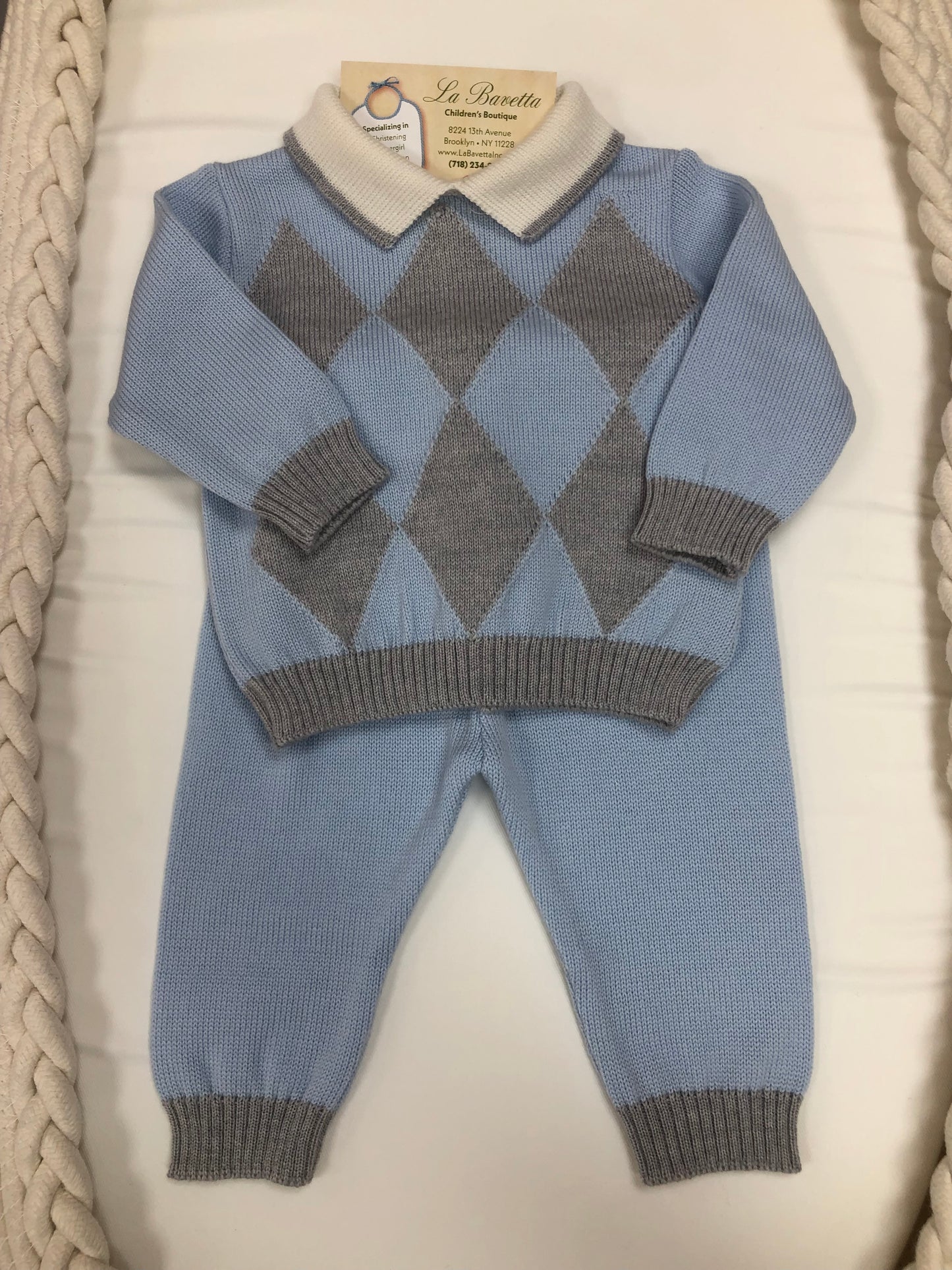 2pc Boys knit powered Blue and Grey pants set.Made In Italy
