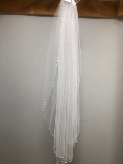 White communion veil with crystal edge