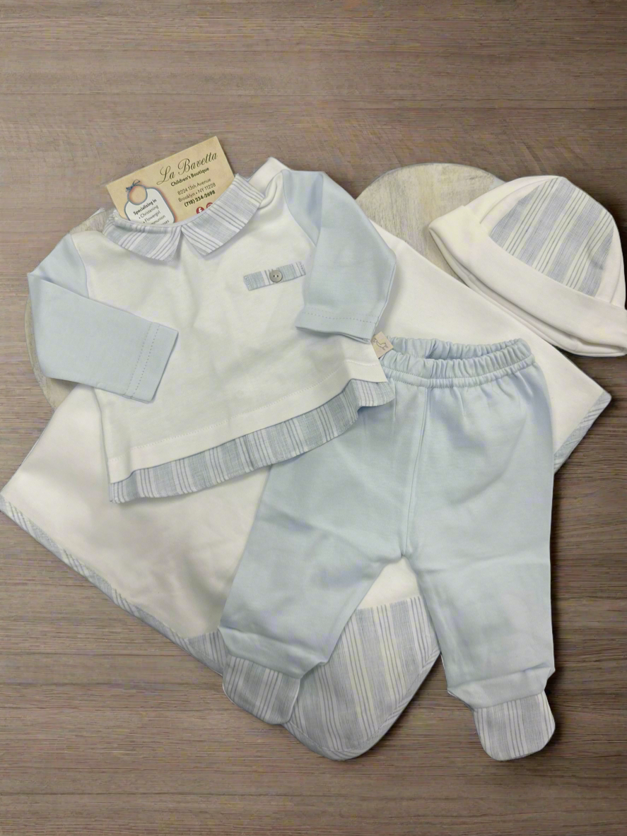 Boys blue & white cotton take me home set PT55B