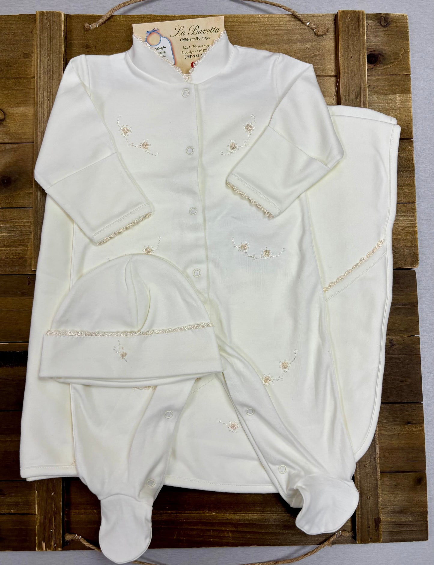 Ivory Rose Embroidery Baby Take-Home Set