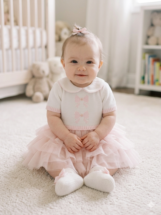 Pink Knit & Tulle Baby Dress  Made In Italy