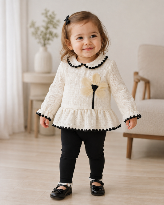 Baby Girls Tweed Peplum Set – Ivory & Black