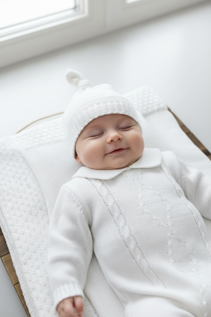 White Knit Take-Home Set — Romper, Hat & Blanket