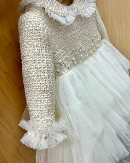 Ivory and gold tiered Dress Made in Italy Bimbalo