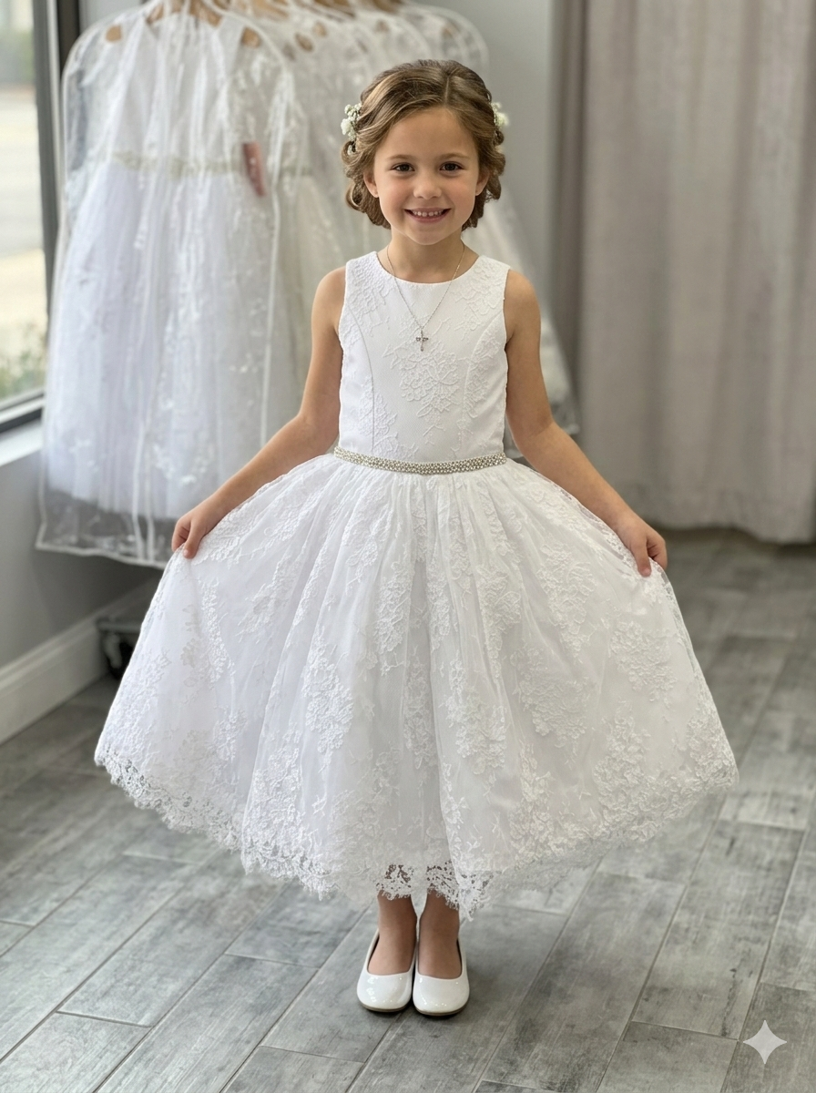 Elegant Lace Christening Dress with a Crystal Belt Poppy