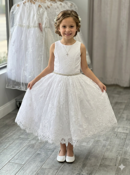 Elegant Lace Christening Dress with a Crystal Belt Poppy