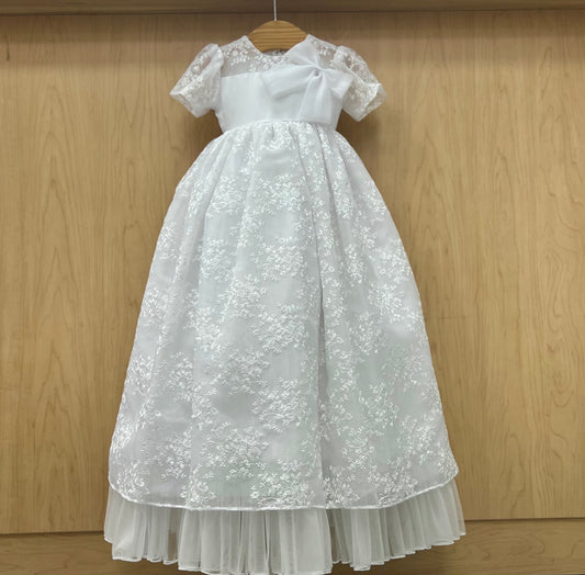 White lace baptism dress with Bow accent