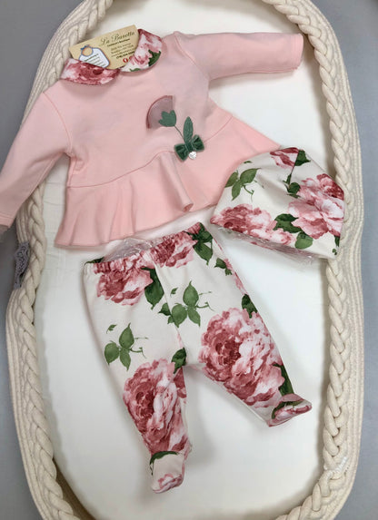 Baby Girls pink and floral take me home set Made in Italy