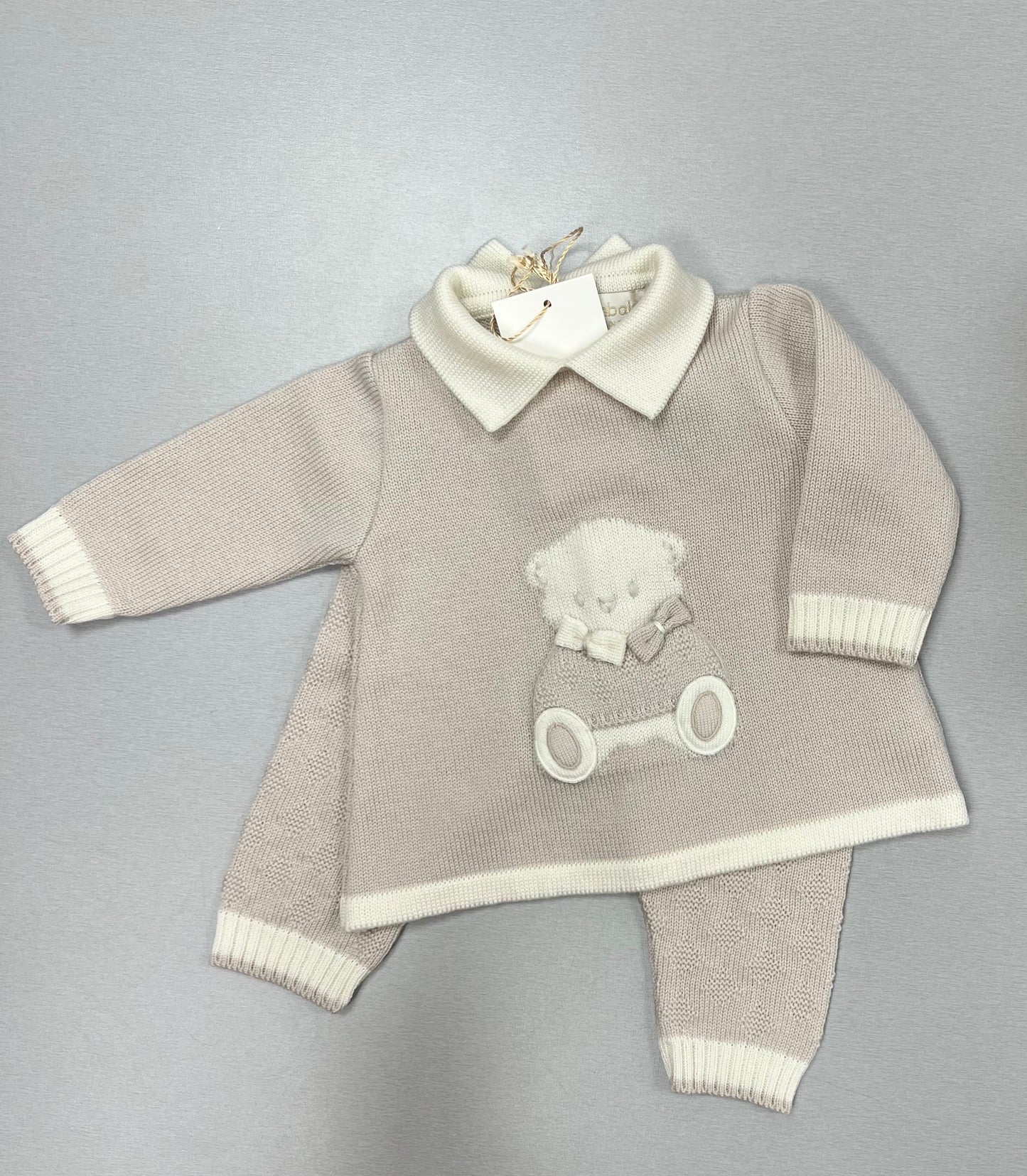 Boys Tan & Ivory Bear knit set Made In Italy