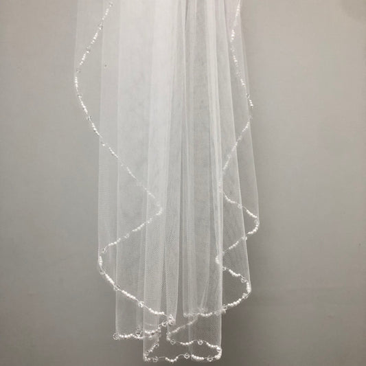 White communion veil  with pearls and rinestones