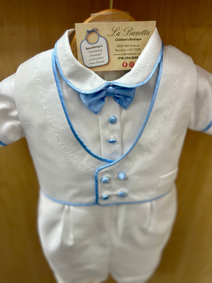 Blue William-White shantung shorts baptism suit