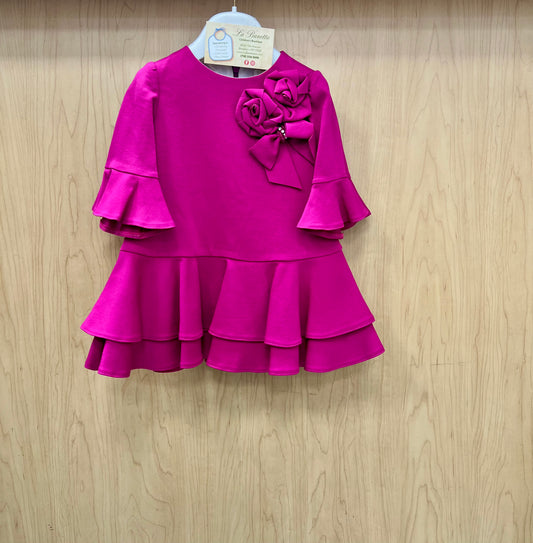 GirlsbFuchsia  cotton dress with flair belle Sleeves Made In Italy