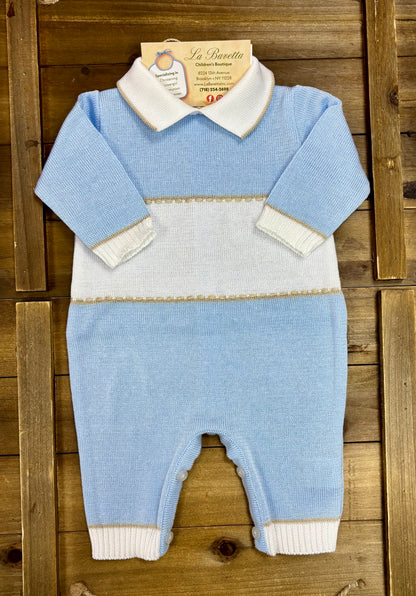 Baby Blue Knit Take-Home Set with Blanket Made In Italy