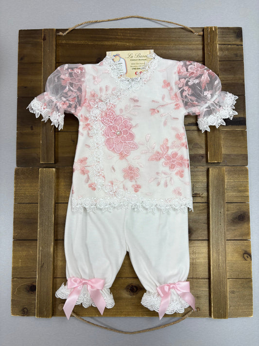 Pink Lace Baby Girl 2-Piece Set with Headband
