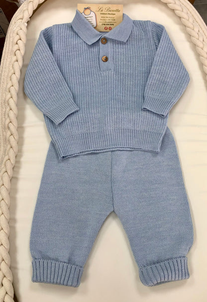 Baby Boys 2pc Ribbed Blue Pants set Made In Italy