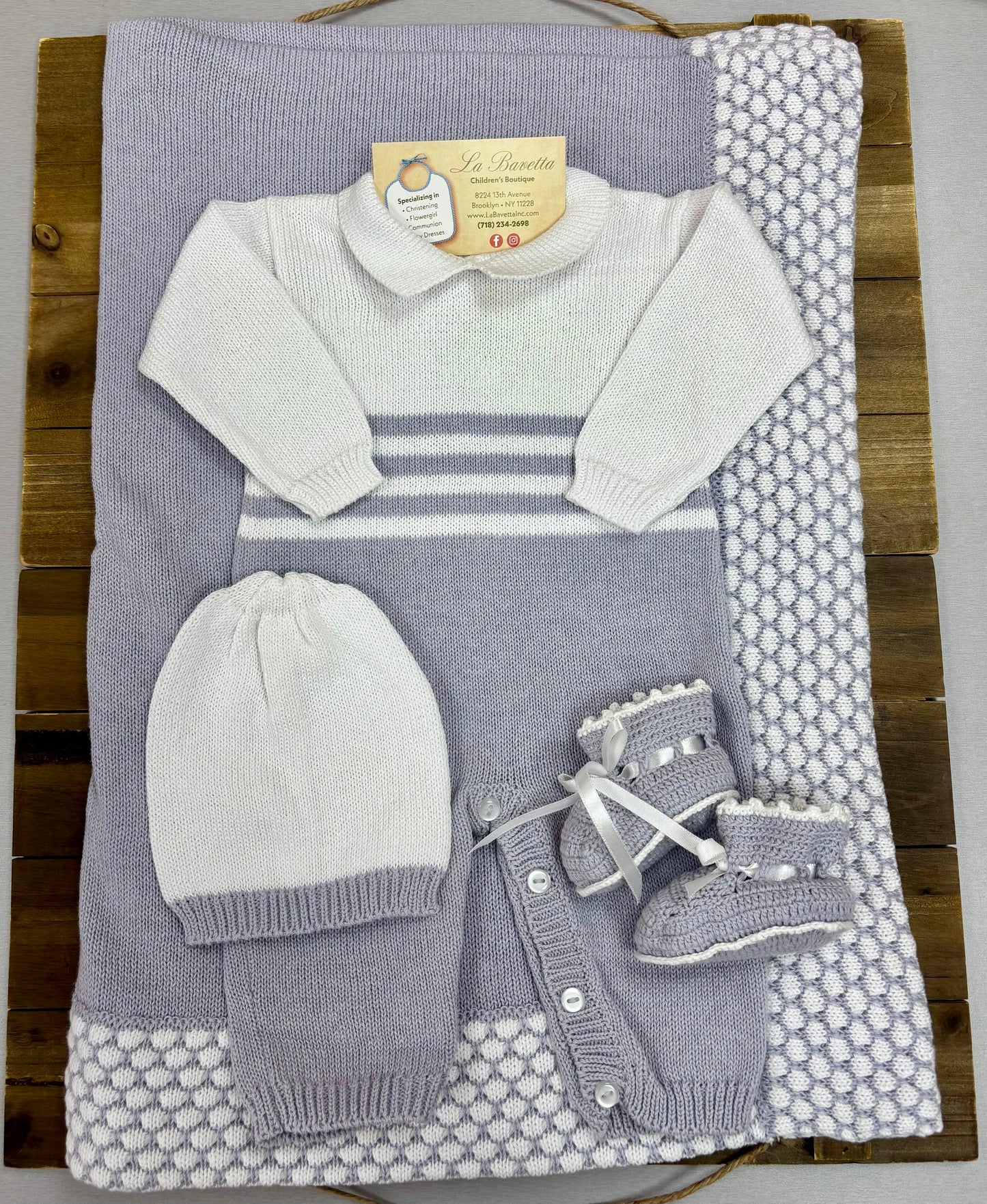 Grey & White Knit Baby Take-Home Set — 4-Piece Layette Charlie