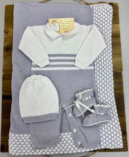 Grey & White Knit Baby Take-Home Set — 4-Piece Layette Charlie