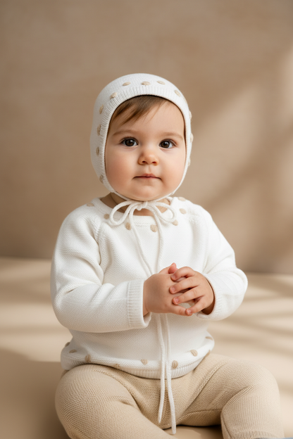 Baby 3-Piece Knit Set – White & Beige