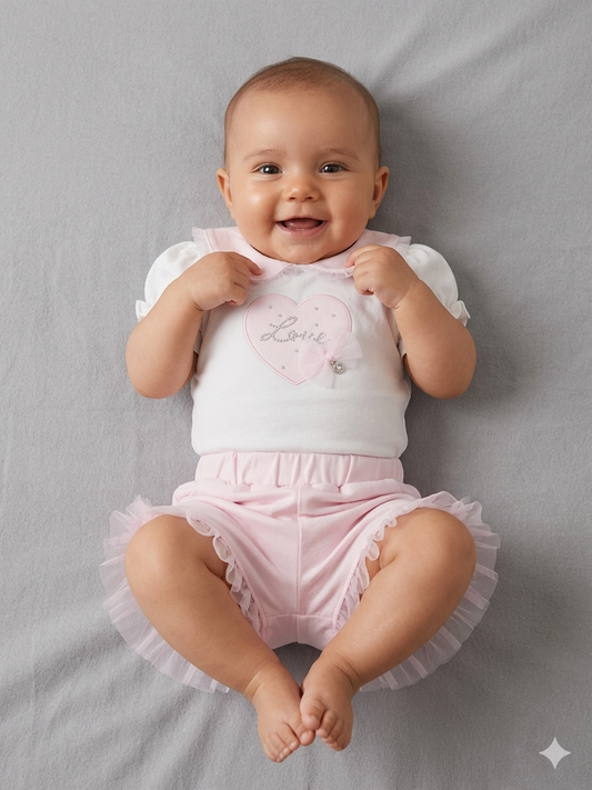 Pink Tulle Bloomer Set with Embroidered Top