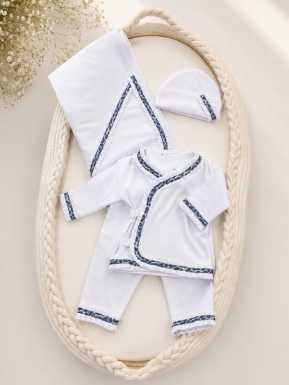 Baby Take-Home Set with black & grey leopard Trim – 4 Piece