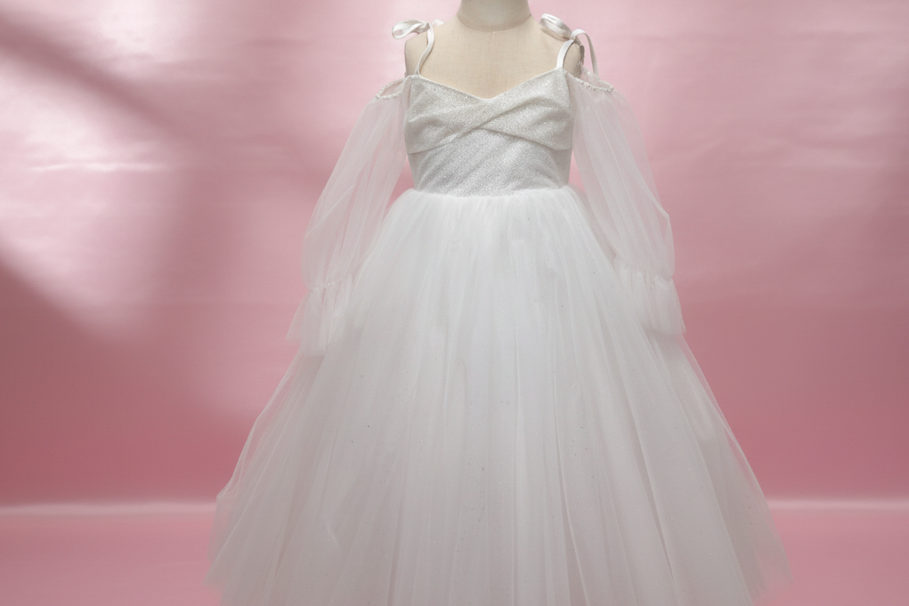 White Sleeveless Flower Girl Dress