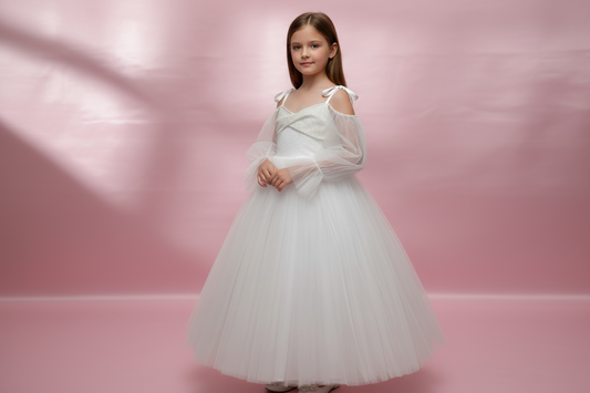 White Sleeveless Flower Girl Dress