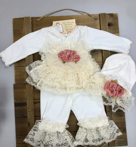 Baby Tutu 3pc lace pants Take me home set set By Katie Rose
