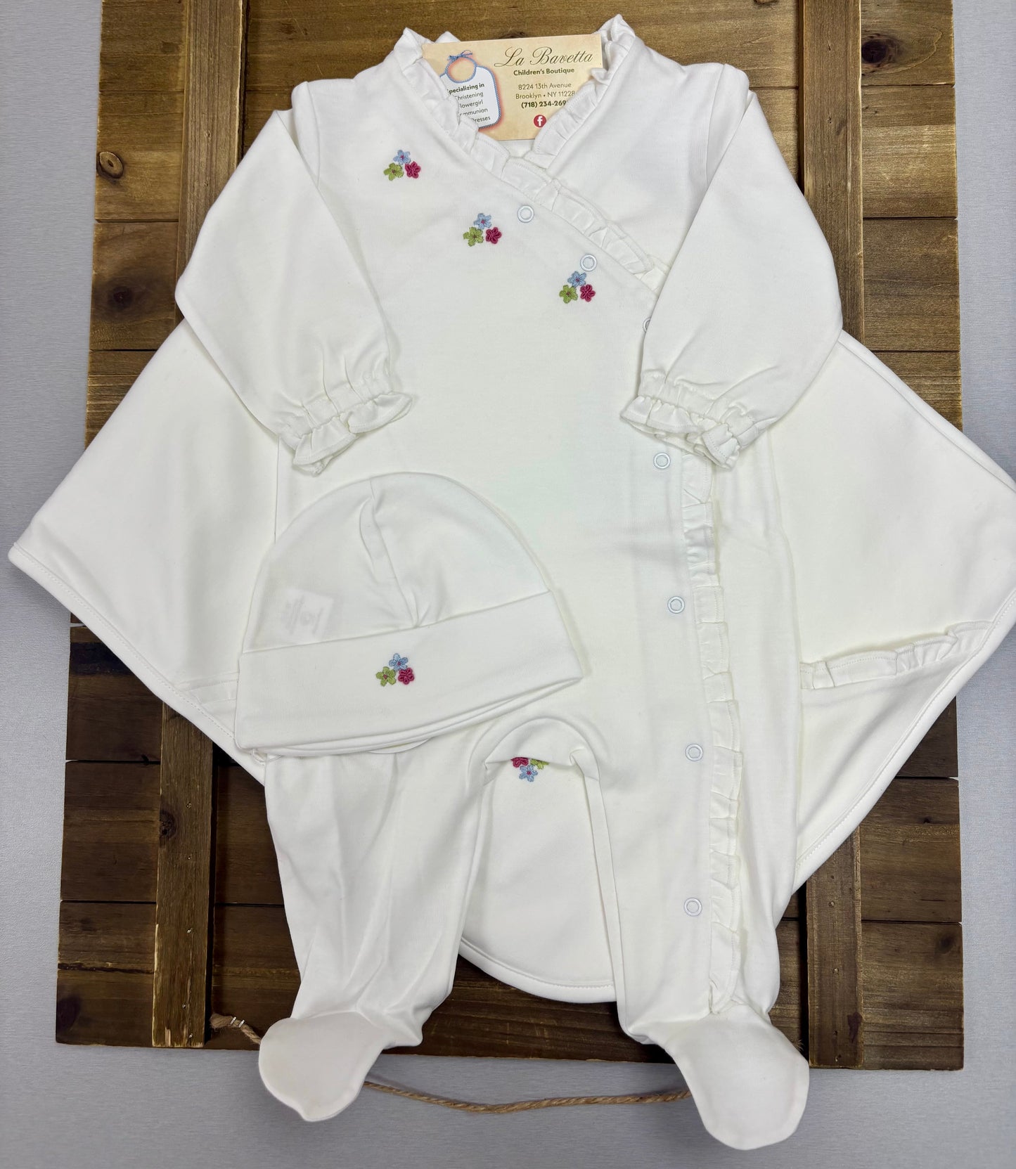 Baby Girl Floral Embroidery Take-Home Set —4 Piece