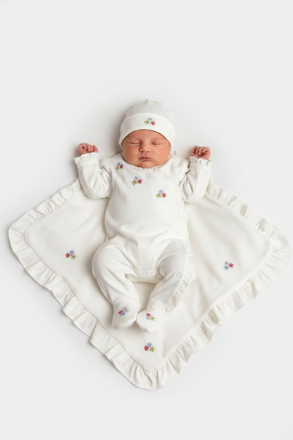 Baby Girl Floral Embroidery Take-Home Set —4 Piece