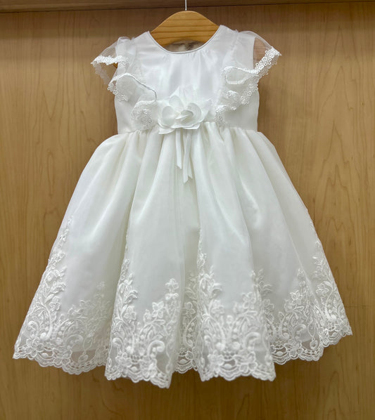White Short christening Dress with bottom lace