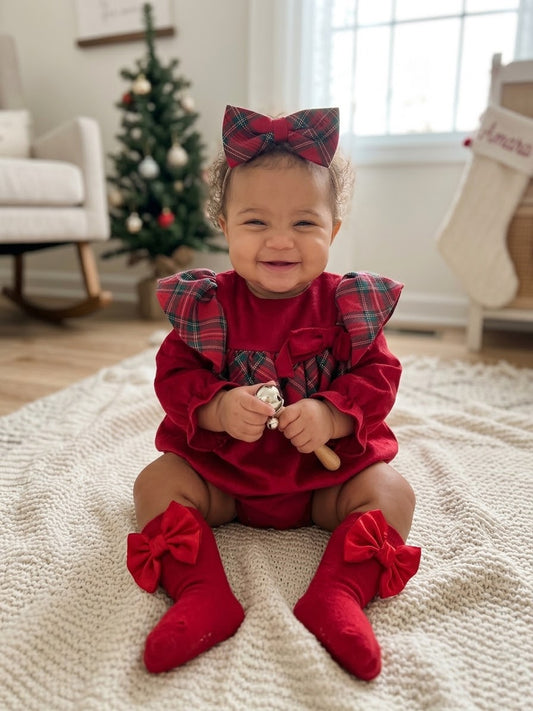Made in Italy Red Tartan-Trim Baby Romper