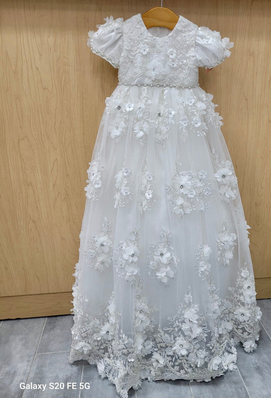 Maria 3D flower lace christening Gown