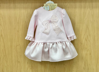 Pink Drop waist Dress with Bow Made In Italy