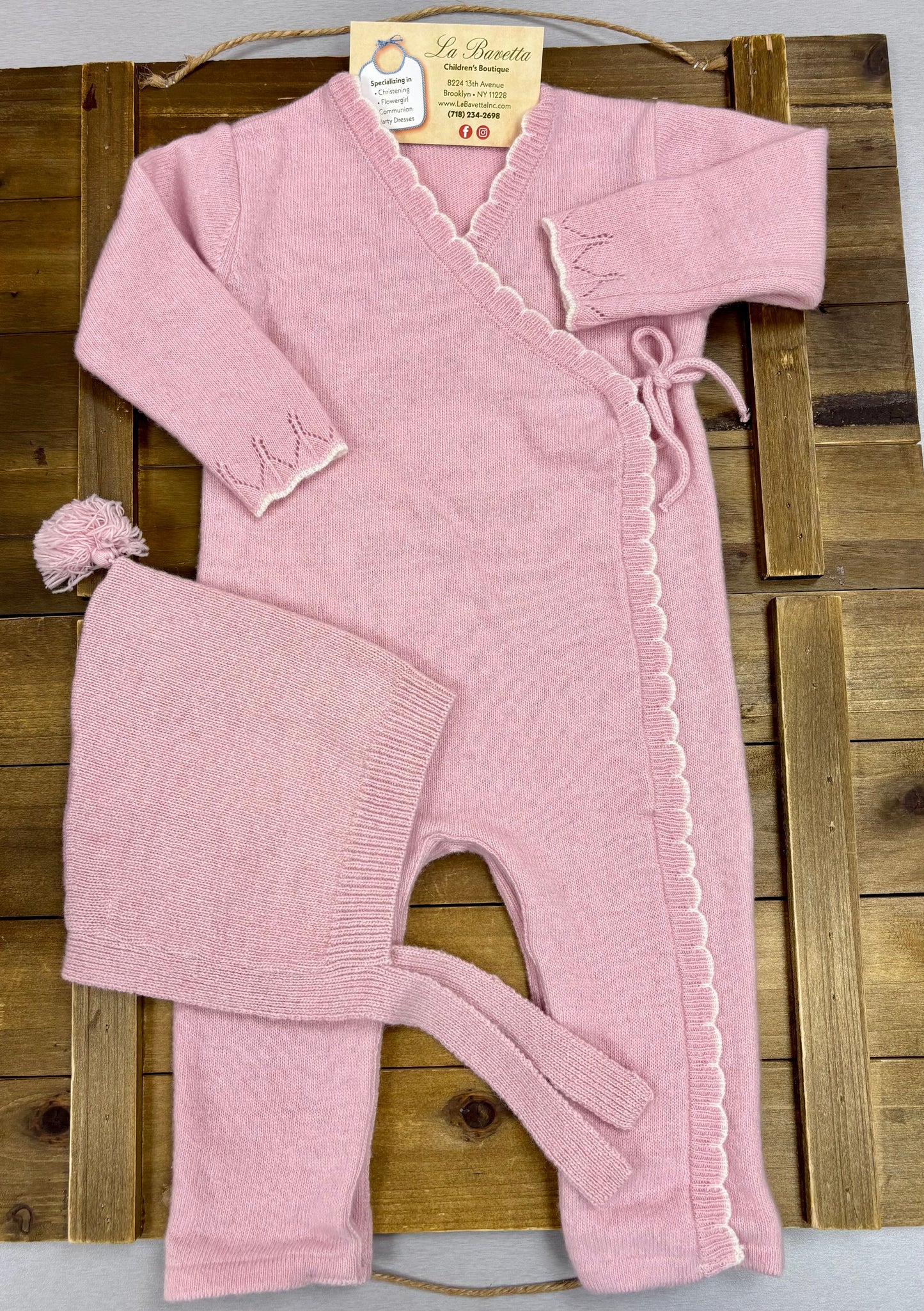 Pink Knit Baby Set with Hat
