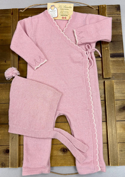 Pink Knit Baby Set with Hat