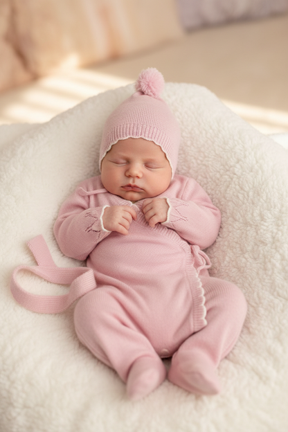 Pink Knit Baby Set with Hat