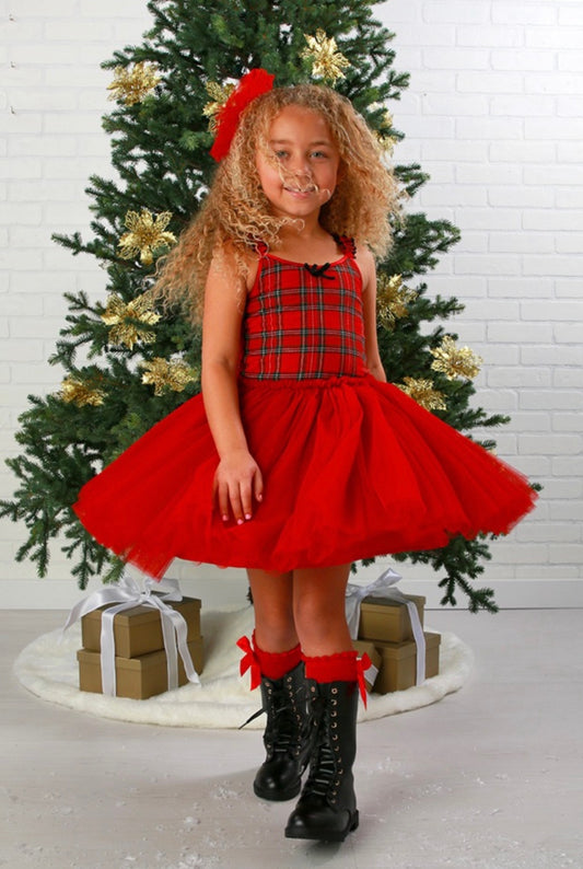 Sophie plaid and red tulle Girls Dress