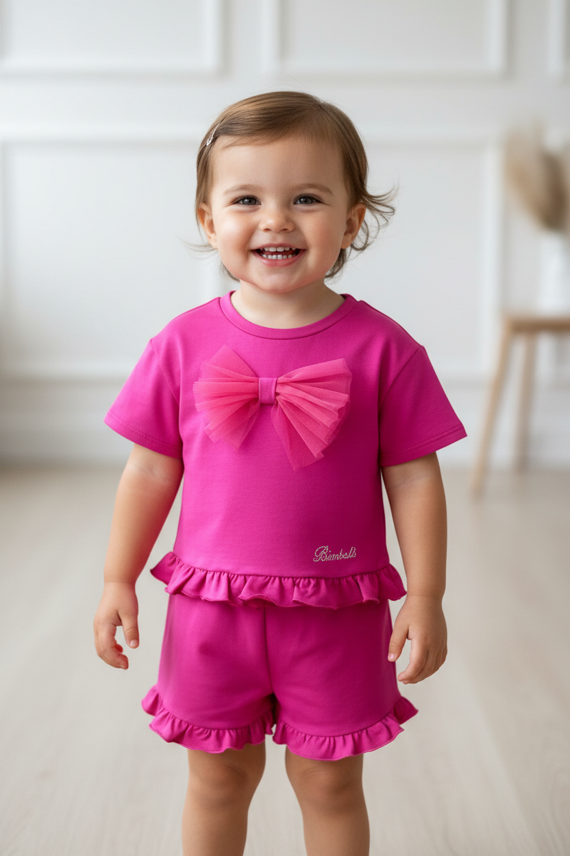 Hot pink shorts set made in Italy