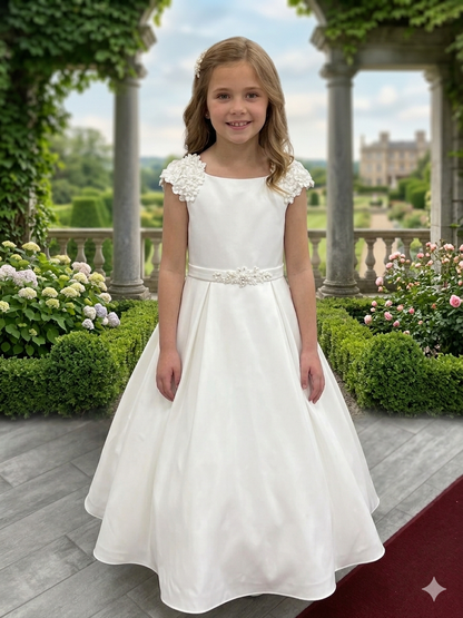 White Petal Cap Sleeve Gown with side pockets