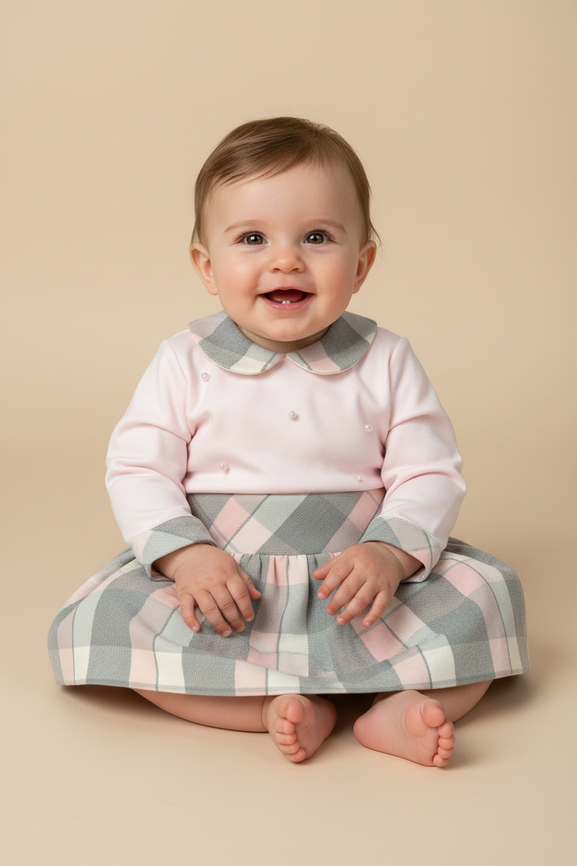 Bimbalo pink & Grey 2pc skirt set