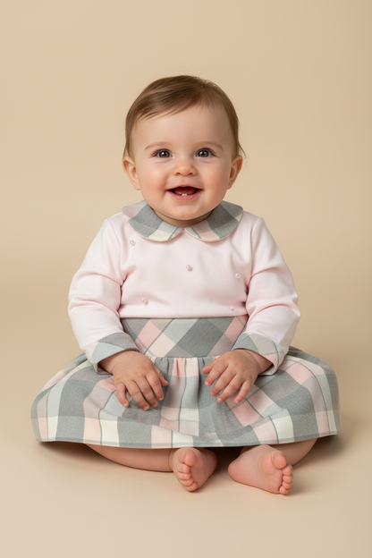 Bimbalo pink & Grey 2pc skirt set