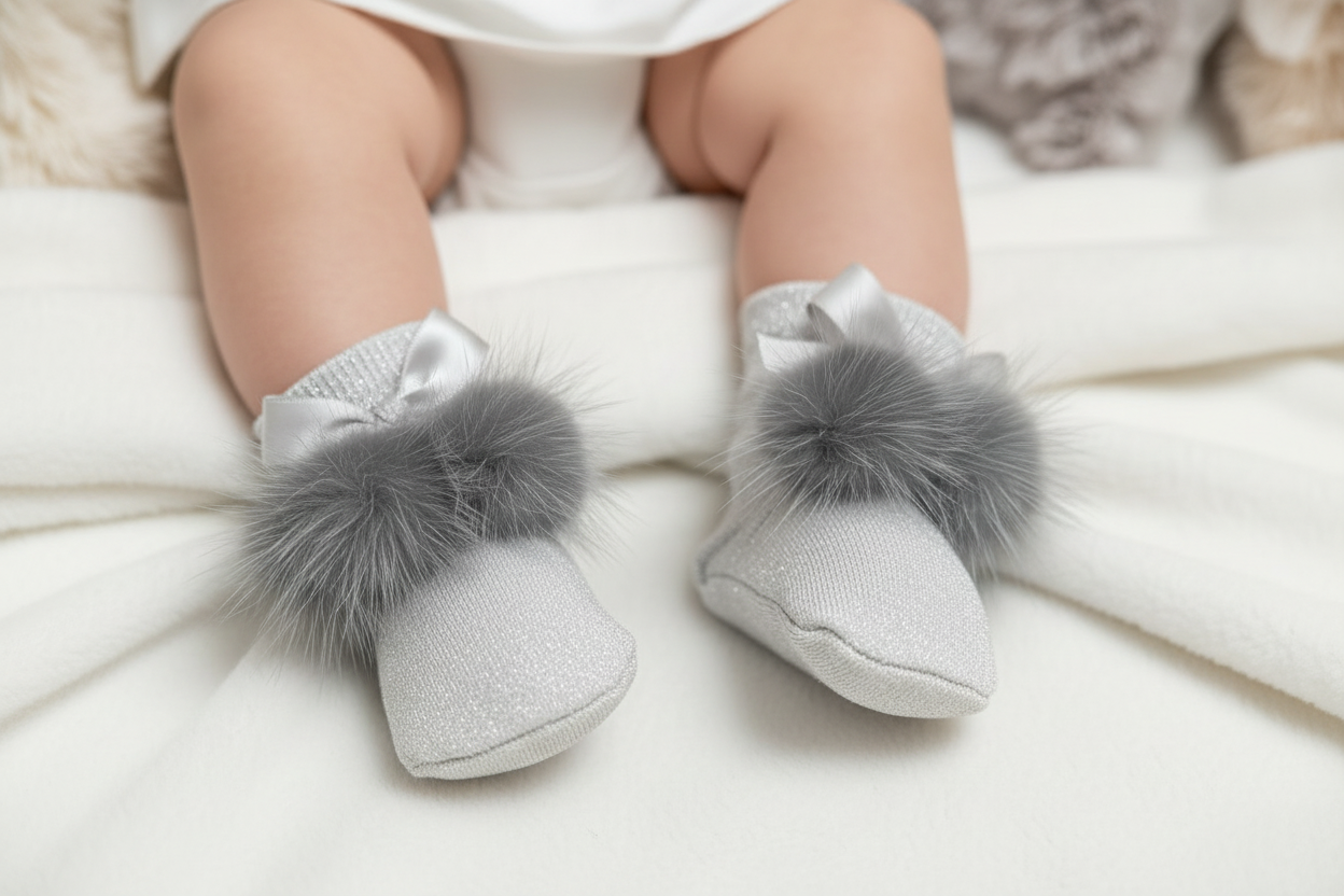 1070M knee high socks with fur Pom Pom