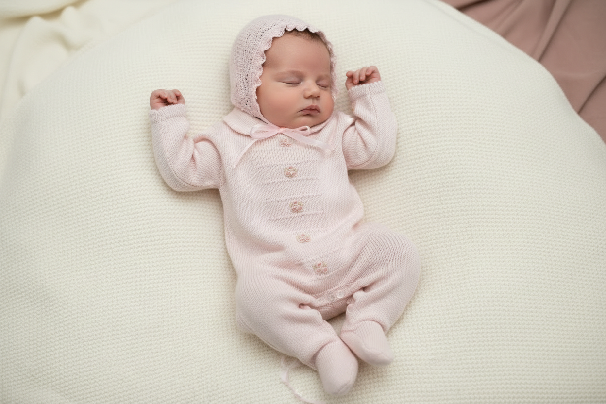 Flowers cotton knit baby girls romper