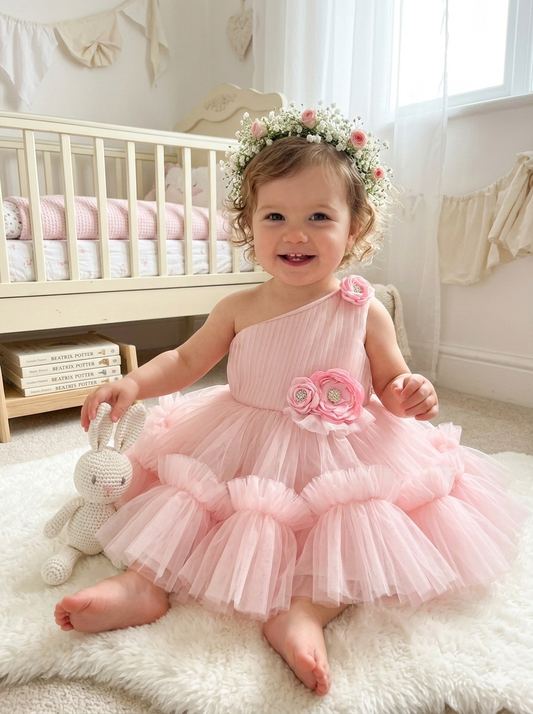 One shoulder Pink  Party Dress