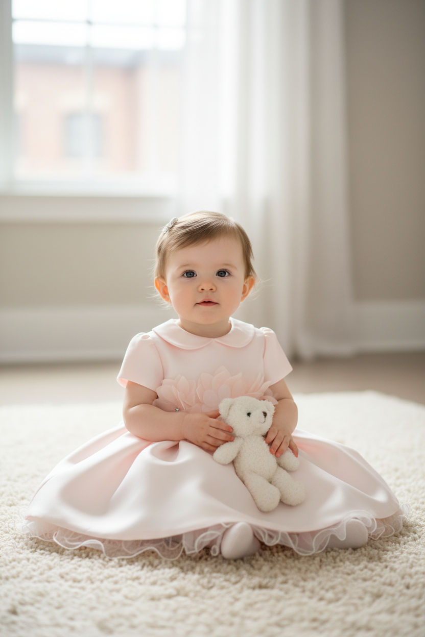 Bimbalo pink Dress with floral accents made in Italy 7638