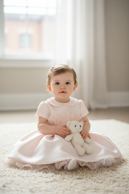 Bimbalo pink Dress with floral accents made in Italy 7638