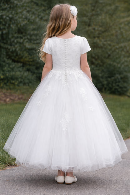 White Lace & Tulle Girls First Communion Dress